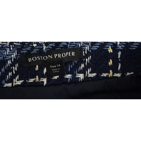 Boston Proper Preppy Professional Blue Plaid Tweed Mini Skirt Size 14 - Picture 3 of 4
